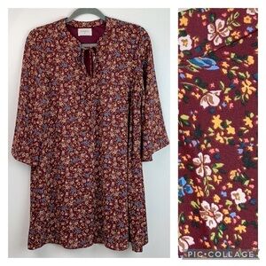 Everly: tie neck country floral flare sleeve dress